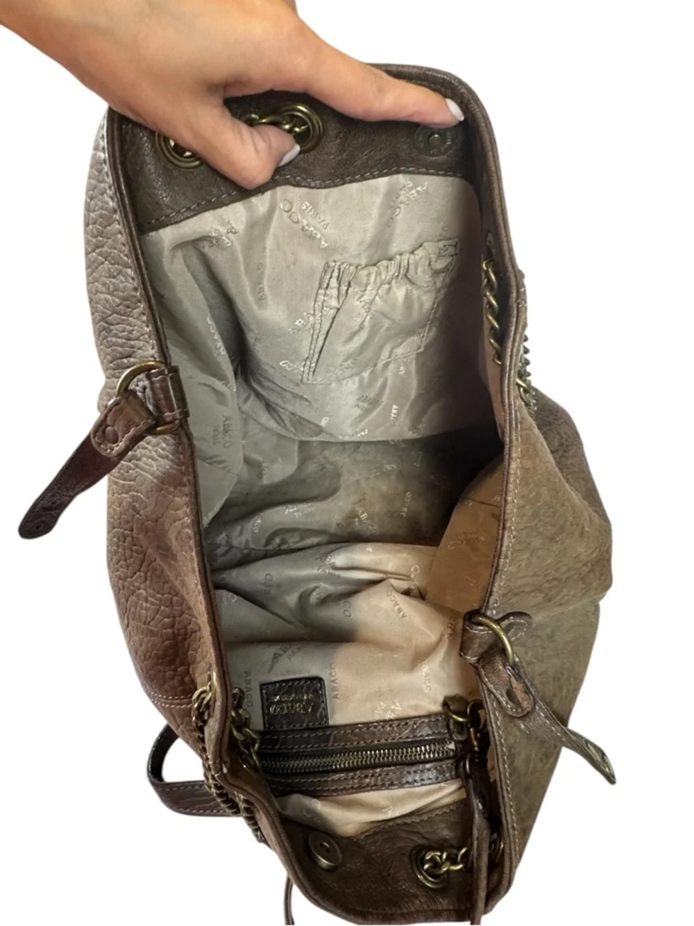 Abaco Paris Kabaco Taupe Brown Pebbled Leather Slouchy Hobo Shoulder Bag